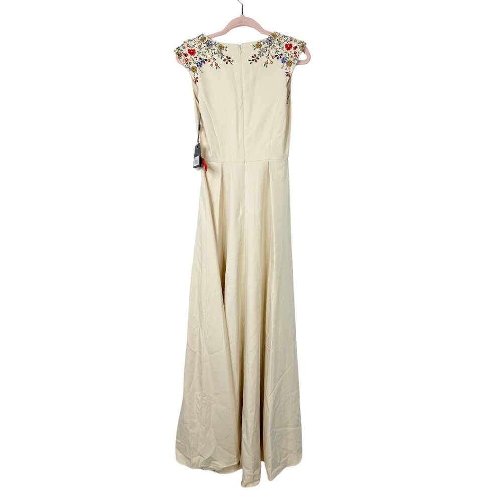 NWT Mac Duggal Beaded Cap Sleeve V Neck A Line Gown Vanilla 0 - Picture 5 of 8